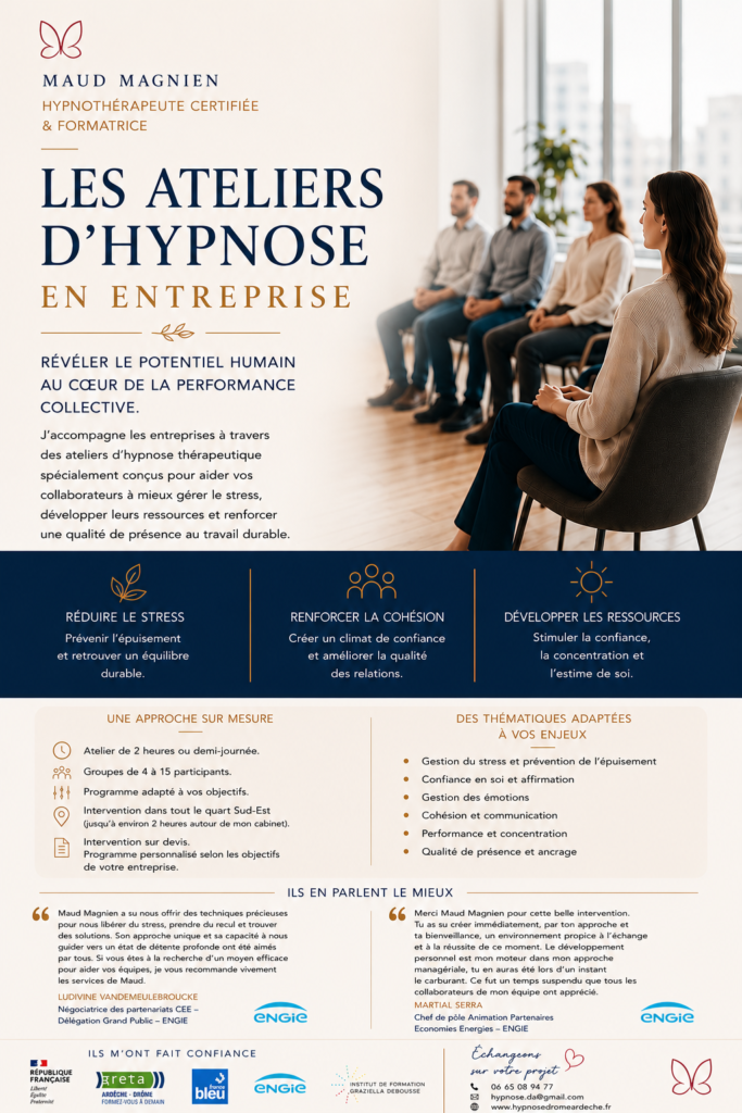 Ateliers d'hypnose en entreprise – gestion du stress, cohésion et bien-être au travail