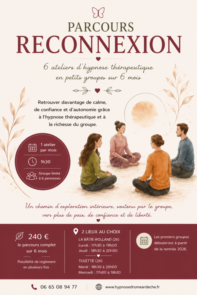 Parcours Reconnexion – 6 ateliers d'hypnose thérapeutique en petits groupes